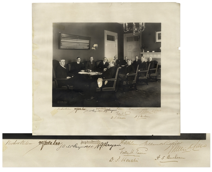 Woodrow Wilson Cabinet Photo, Signed by All 11 Men Including Wilson -- From Early in Wilson's First Term -- Measures 17.5'' x 15.75'' -- With JSA COA